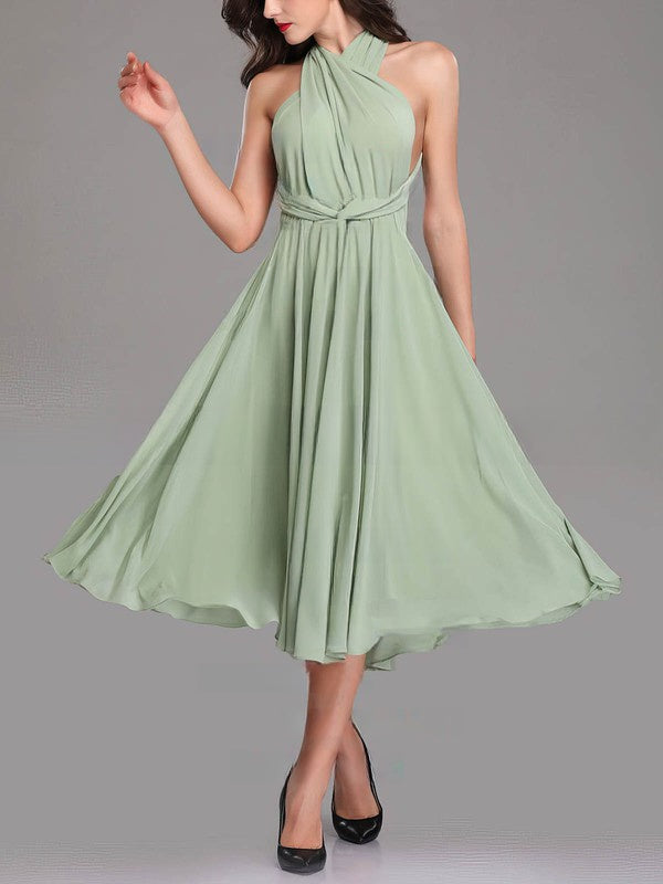 A-line V-neck Chiffon Tea-length Bridesmaid Dresses With Sashes & Ribbons