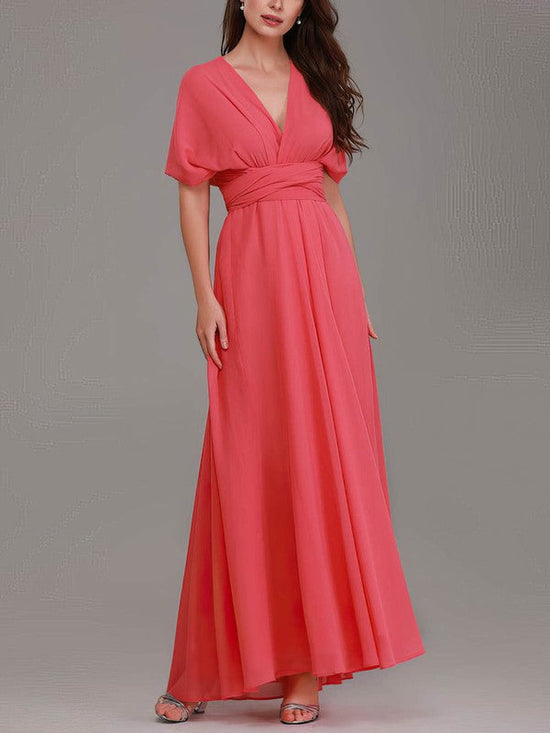 A-line V-neck Chiffon Floor-length Bridesmaid Dresses with Sashes / Ribbons