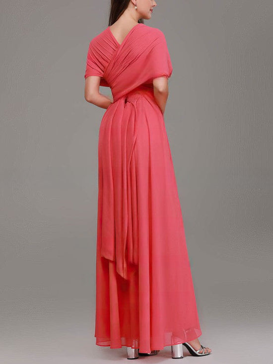 A-line V-neck Chiffon Floor-length Bridesmaid Dresses with Sashes / Ribbons