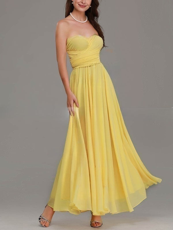 A-line Sweetheart Chiffon Bridesmaid Dresses with Sashes/Ribbons and Ankle-length Hemline