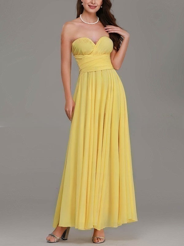 A-line Sweetheart Chiffon Bridesmaid Dresses with Sashes/Ribbons and Ankle-length Hemline