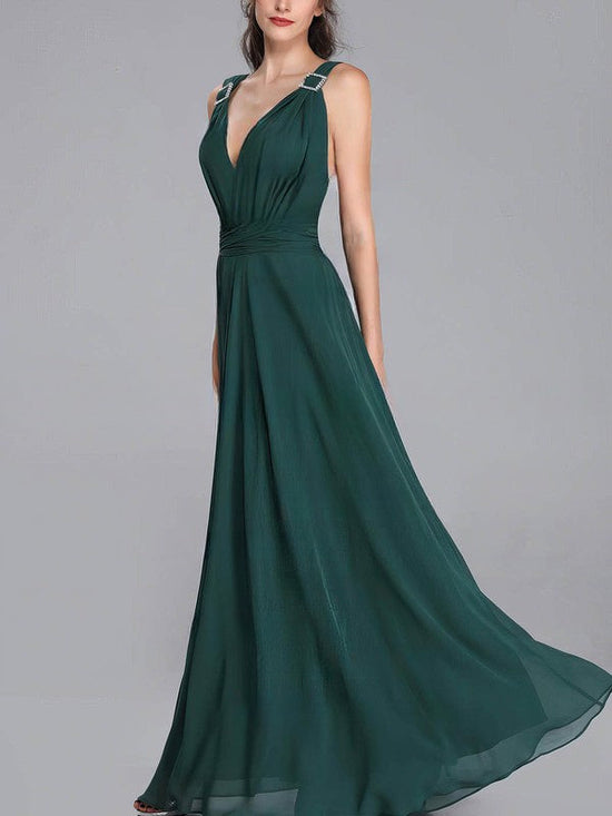 A-Line V-Neck Chiffon Floor-Length Bridesmaid Dress with Sashes & Ribbons