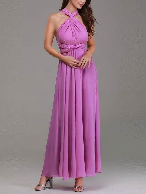 A-line V-neck Chiffon Ankle-length Bridesmaid Dresses