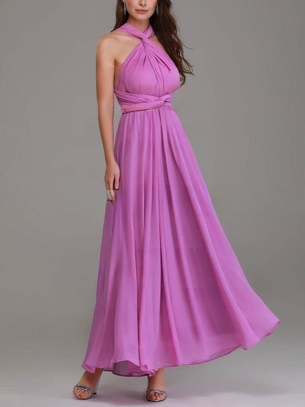 A-line V-neck Chiffon Ankle-length Bridesmaid Dresses