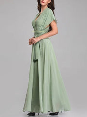 A-Line V-Neck Chiffon Floor-Length Bridesmaid Dresses with Sashes & Ribbons