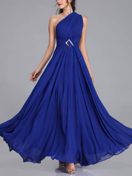 A-line One Shoulder Chiffon Ankle-length Bridesmaid Dresses with Sashes / Ribbons