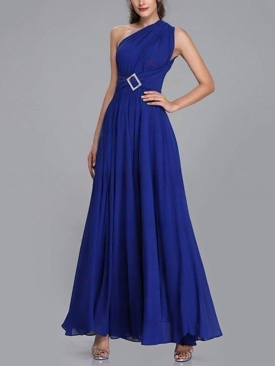 A-line One Shoulder Chiffon Ankle-length Bridesmaid Dresses with Sashes / Ribbons