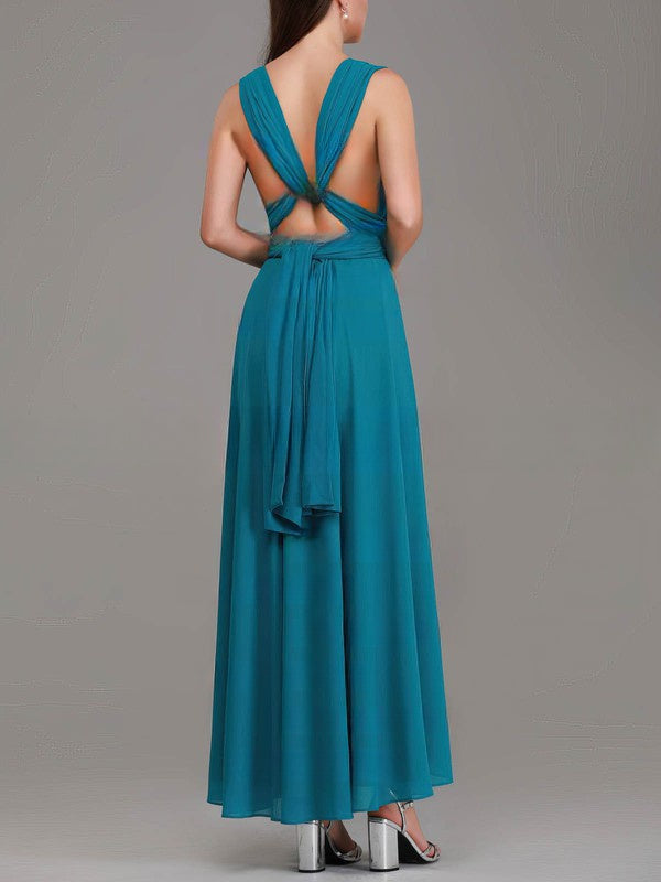 A-line V-neck Chiffon Ankle-length Bridesmaid Dresses With Sashes and Ribbons