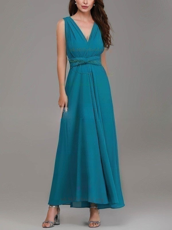 A-line V-neck Chiffon Ankle-length Bridesmaid Dresses With Sashes and Ribbons