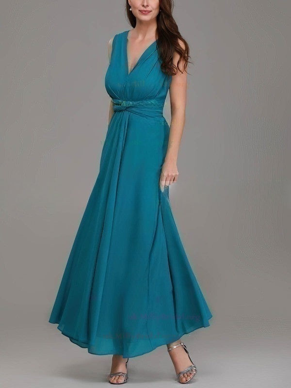 A-line V-neck Chiffon Ankle-length Bridesmaid Dresses With Sashes and Ribbons