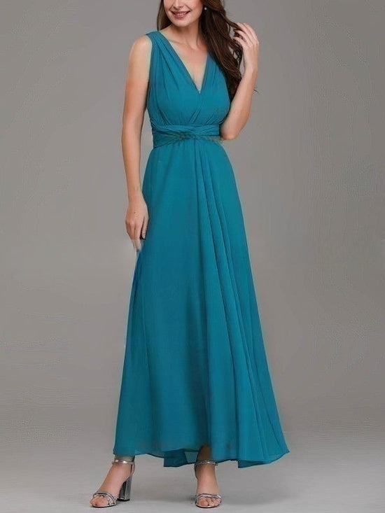 A-line V-neck Chiffon Ankle-length Bridesmaid Dresses With Sashes and Ribbons