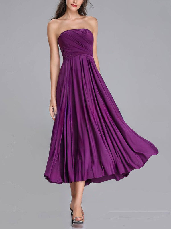 A-Line Straight Jersey Tea-Length Bridesmaid Dresses