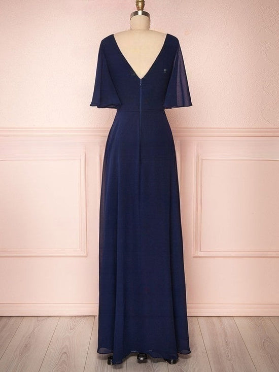 A-line V-neck Chiffon Floor-length Bridesmaid Dresses With Split Front