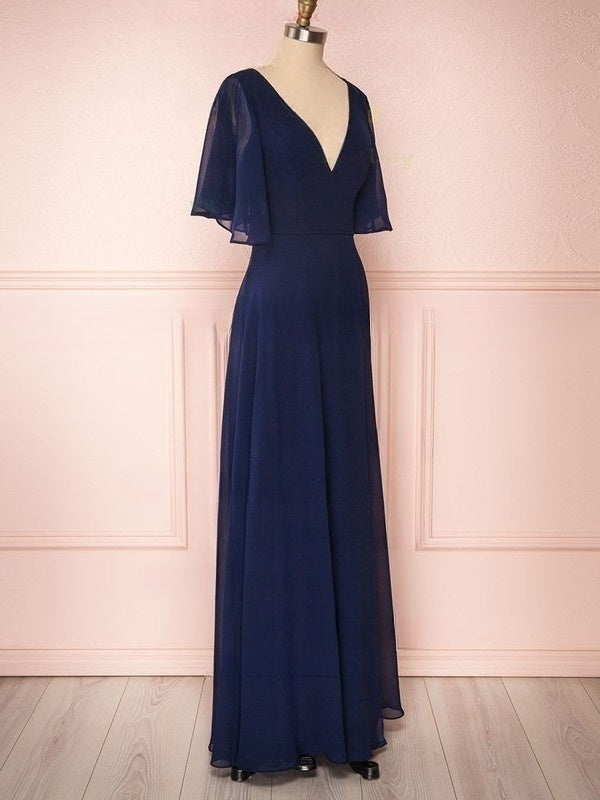 A-line V-neck Chiffon Floor-length Bridesmaid Dresses With Split Front