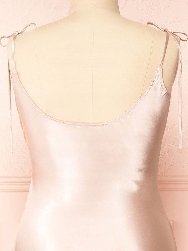 Silk-like Satin Tea-length Bridesmaid Dresses - Sheath/Column Cowl Neck