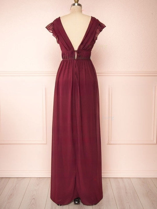 A-Line V-Neck Chiffon Floor-Length Bridesmaid Dress with Sashes / Ribbons