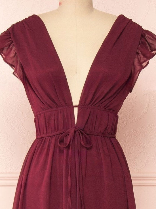 A-Line V-Neck Chiffon Floor-Length Bridesmaid Dress with Sashes / Ribbons