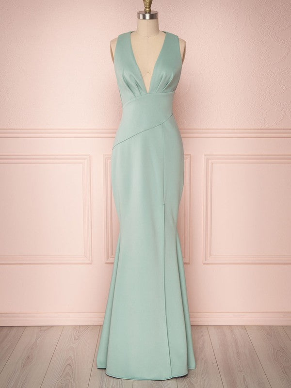 Sheath/Column V-neck Stretch Crepe Floor-length Split Front Bridesmaid Dresses