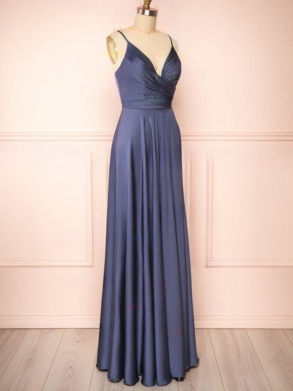 A-line V-neck Silk-like Satin Floor-length Ruffles Bridesmaid Dresses