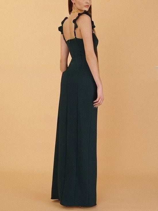 Square Neckline Sheath/Column Crepe Bridesmaid Dress with Split Front and Floor-length Skirt