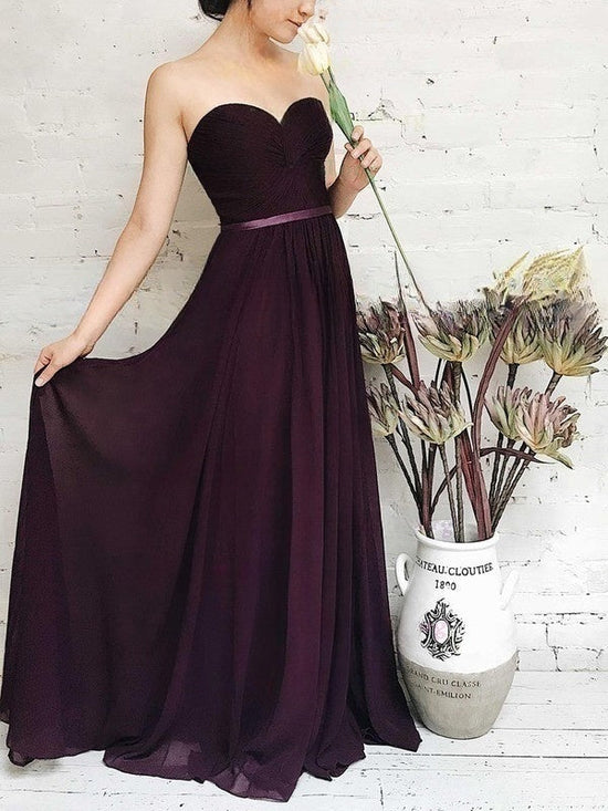 A-line Sweetheart Chiffon Floor-length Bridesmaid Dresses with Sashes / Ribbons