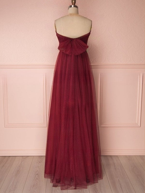 A-line Halter Tulle Floor-length Bridesmaid Dresses with Sashes / Ribbons