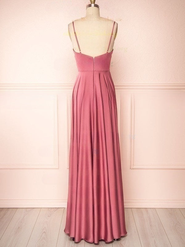 A-line V-neck Silk-like Satin Floor-length Ruffles Bridesmaid Dresses