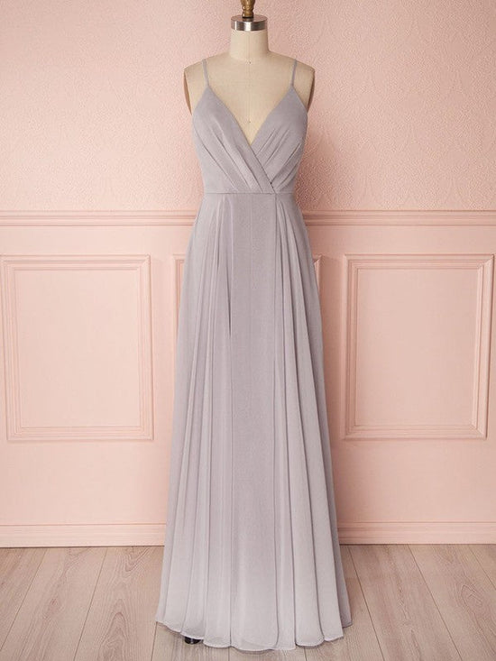 A-Line V-Neck Chiffon Floor-Length Ruffles Bridesmaid Dress