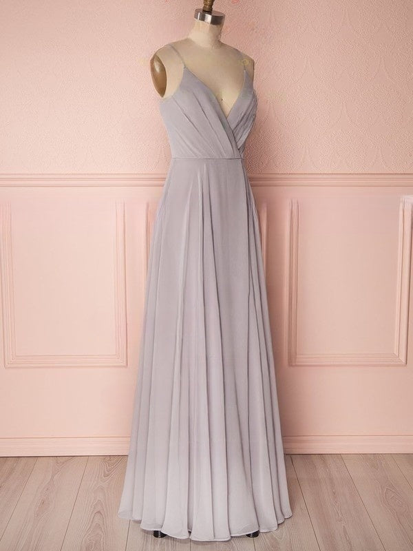 A-Line V-Neck Chiffon Floor-Length Ruffles Bridesmaid Dress