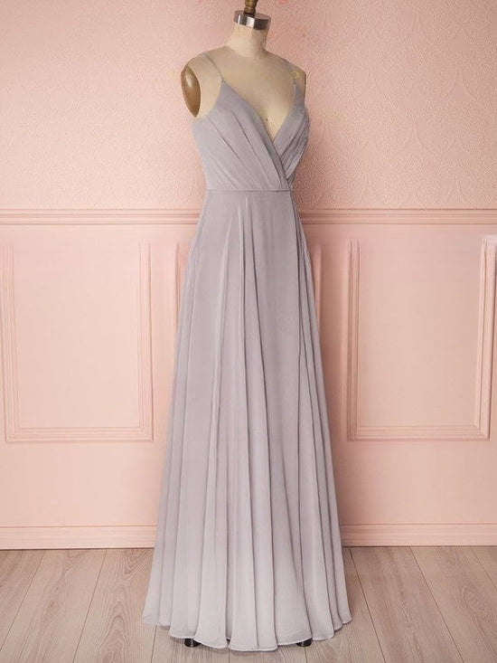 A-Line V-Neck Chiffon Floor-Length Ruffles Bridesmaid Dress