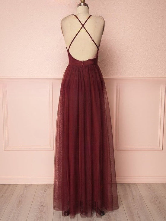 A-line V-neck Tulle Floor-length Bridesmaid Dresses with Sashes / Ribbons