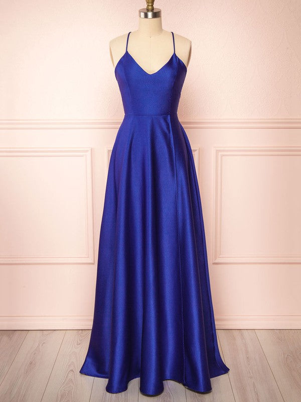 A-line V-neck Silk-like Satin Floor-length Bridesmaid Dresses