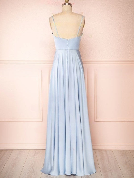 A-line V-neck Satin Bridesmaid Dresses with Floor-length Ruffles