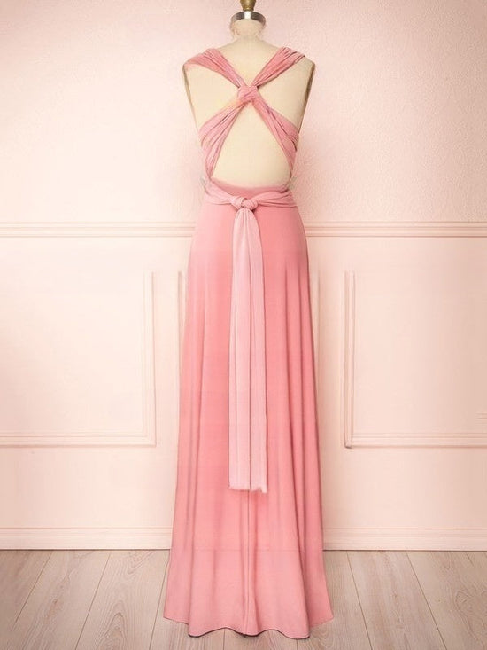 A-line V-neck Jersey Floor-length Bridesmaid Dresses With Sashes and Ribbons