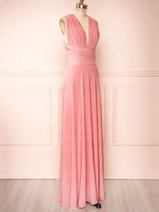 A-line V-neck Jersey Floor-length Bridesmaid Dresses With Sashes and Ribbons