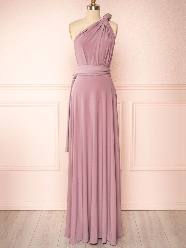 A-Line One Shoulder Floor-Length Bridesmaid Dresses with Sashes/Ribbons