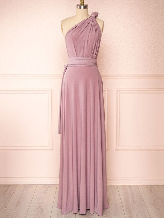 A-Line One Shoulder Floor-Length Bridesmaid Dresses with Sashes/Ribbons