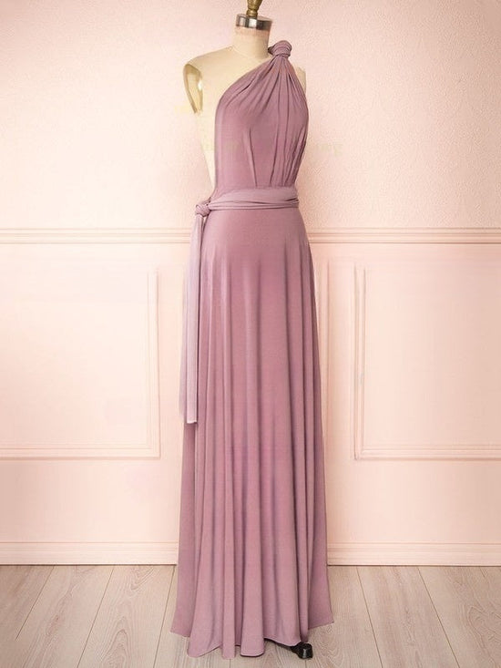 A-Line One Shoulder Floor-Length Bridesmaid Dresses with Sashes/Ribbons