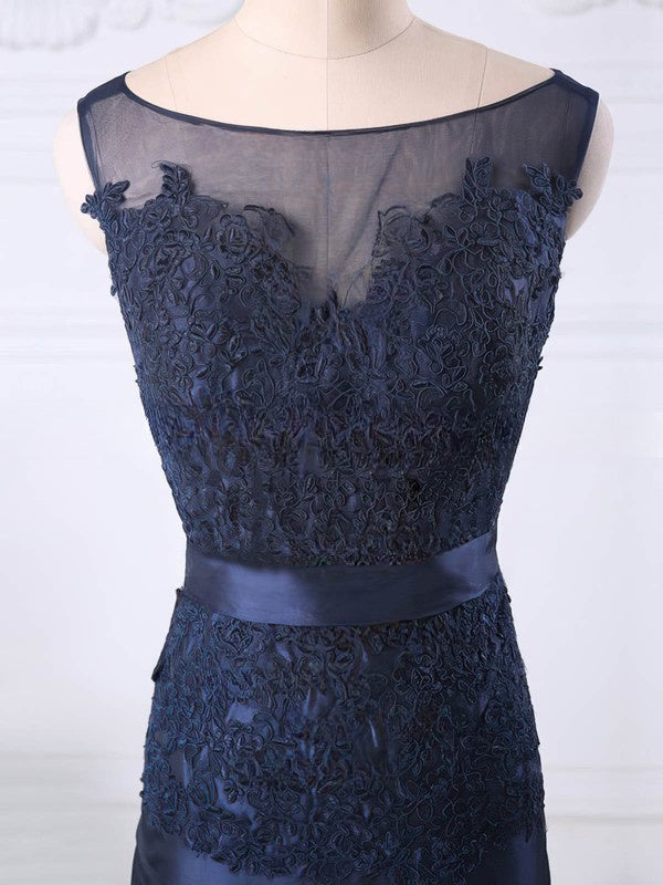 Dark Navy Taffeta Appliques Lace Scoop Neck Sheath/Column Mother of the Bride Dress