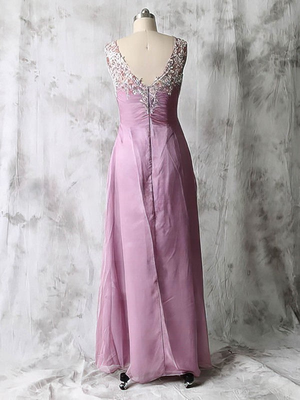 Lilac V-neck Chiffon Mother of the Bride Dress with Appliques and Beading