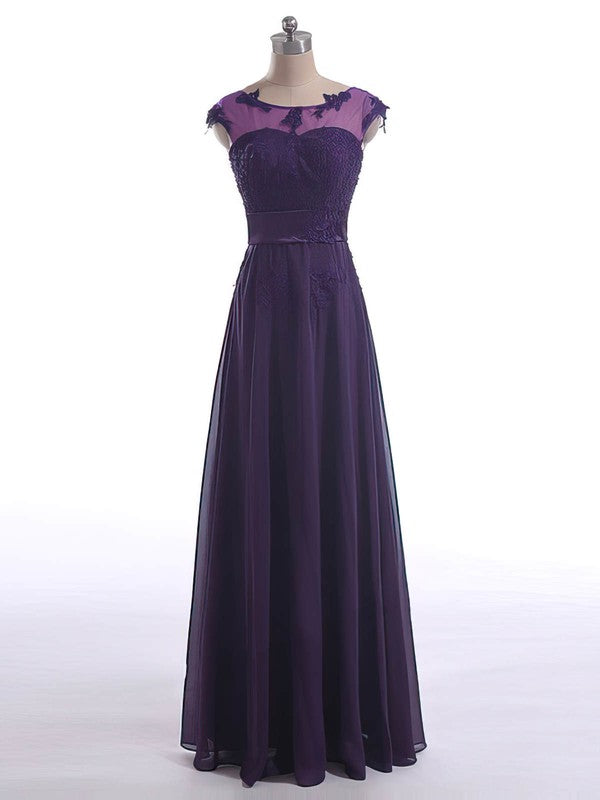 Unique Mother of the Bride Dresses - A-Line Chiffon with Appliques Lace Cap Straps Scoop Neck