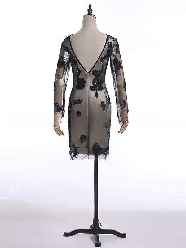 Multi Colours Sheath/Column Scoop Neck Dress with Elastic Woven Satin Appliques and Zipper for Mother of the Bride