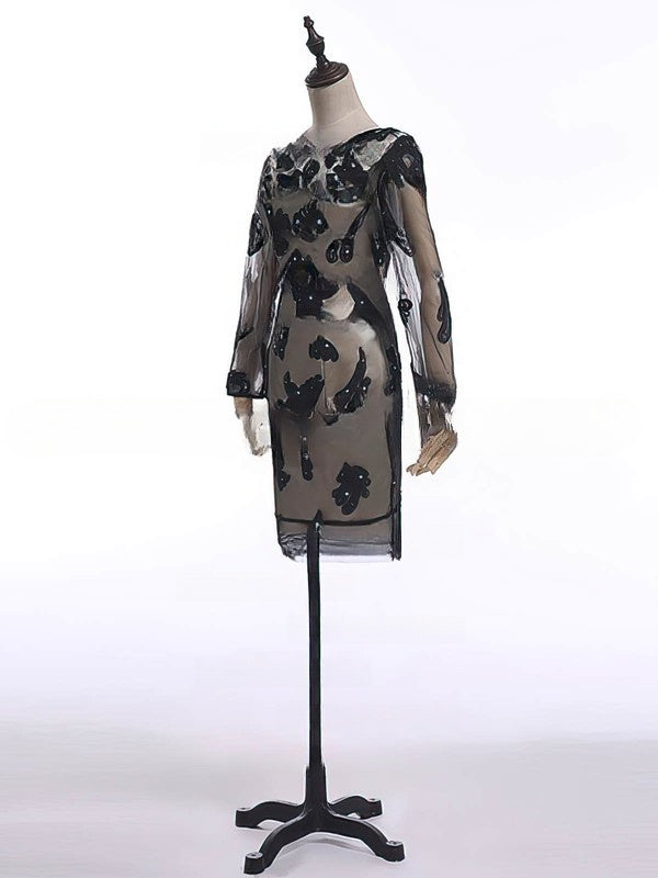 Multi Colours Sheath/Column Scoop Neck Dress with Elastic Woven Satin Appliques and Zipper for Mother of the Bride