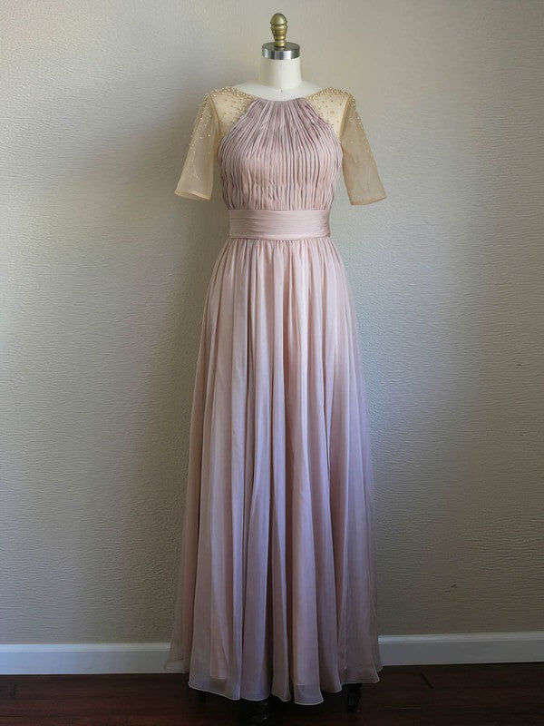 1/2 Sleeve Chiffon Tulle with Ruffles Scoop Neck Mother of the Bride Dresses - Discounted A-Line