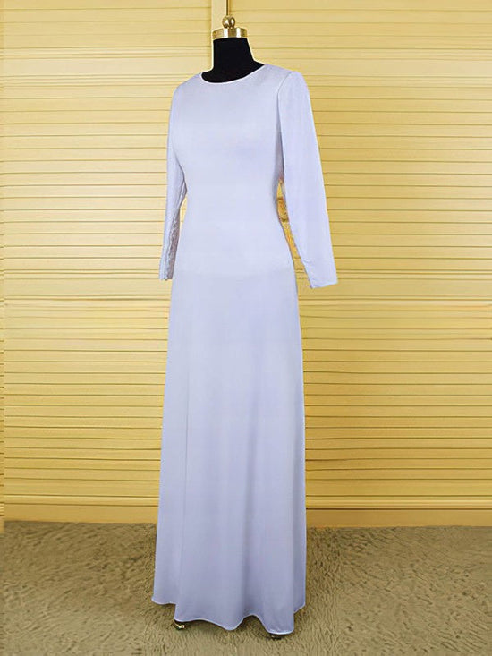 Elegant Chiffon Ruffles Open Back Scoop Neck Floor-length Long Sleeve Mother of the Bride Dress