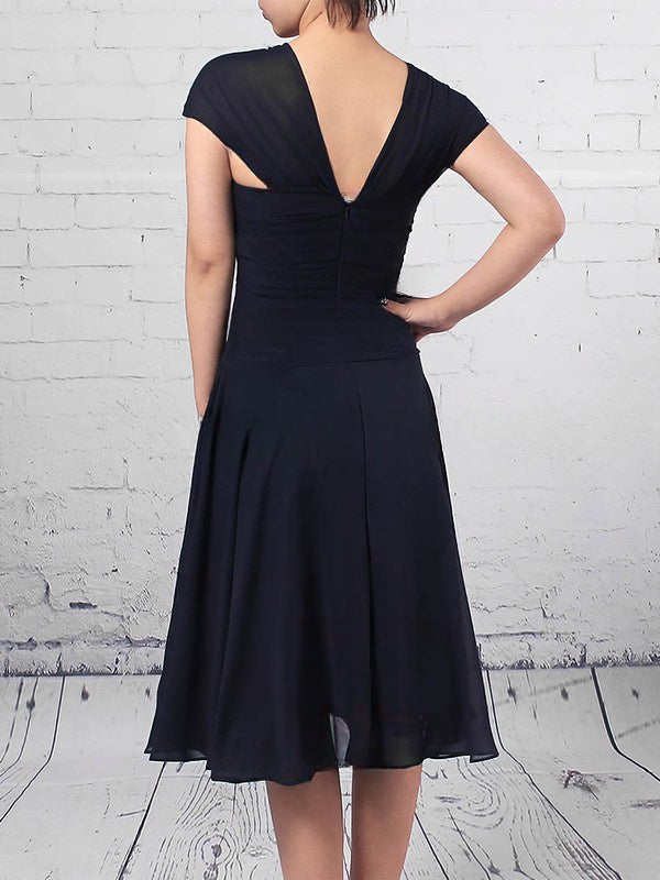 Chiffon V-neck A-line Knee-length Ruffled Mother of the Bride Dress