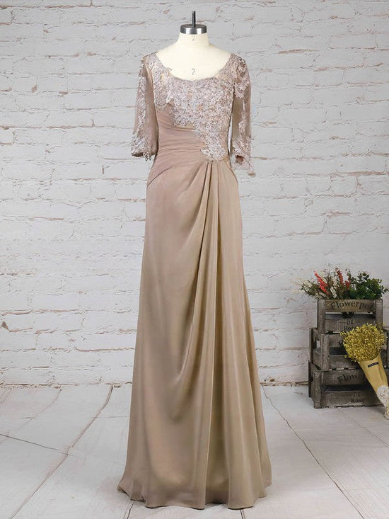 Elegant Chiffon Tulle V-neck A-line Floor-length Appliques Lace Mother of the Bride Dress