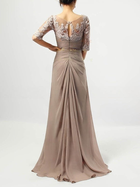 Elegant Chiffon Tulle V-neck A-line Floor-length Appliques Lace Mother of the Bride Dress