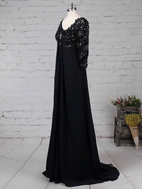 Elegant Empire V-neck Tulle Chiffon Sweep Train Beading Mother of the Bride Dress