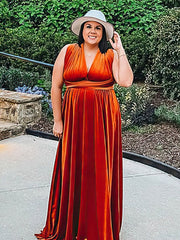 A-line V-neck Velvet Sweep Train Mother of the Bride Dresses
